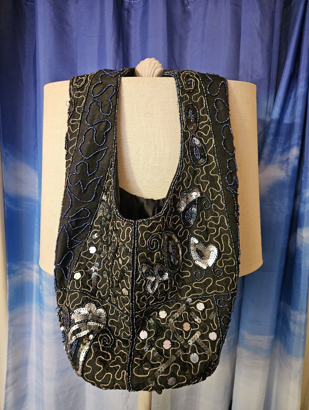 Embellished Black Beaded Sequin Bag